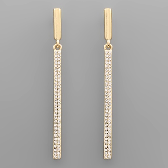 Pave Stone Bar Earrings - Picture 1 of 1